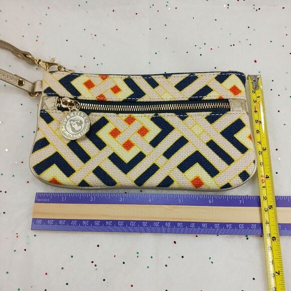 Spartina 449 Daufuskie Wristlet Wallet Linen Leather Navy Beige Geometric - Picture 12 of 12